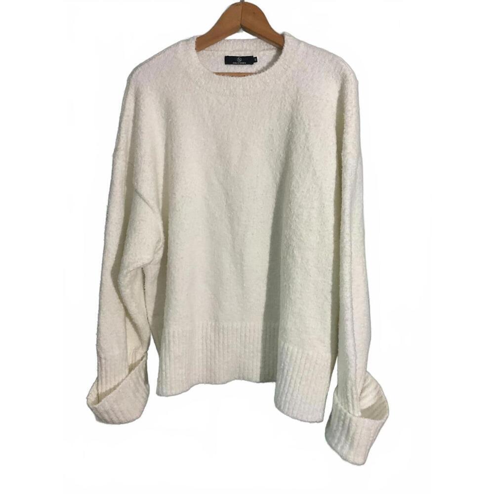 Lillusory Women's Cream Over Sized Chunky Crew Neck Sweater Medium